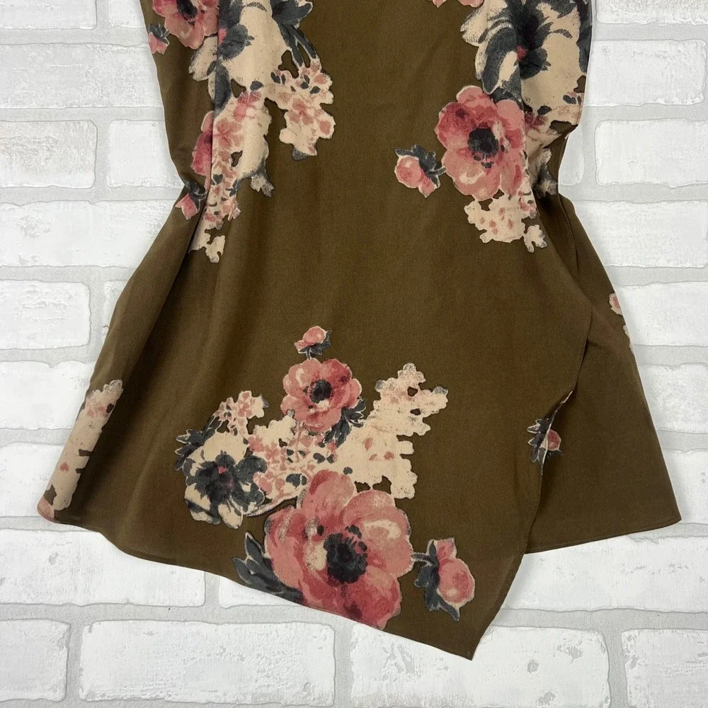 Intimately Free People XS Olive Green Floral Cami Cross Back Spaghetti Strap Top